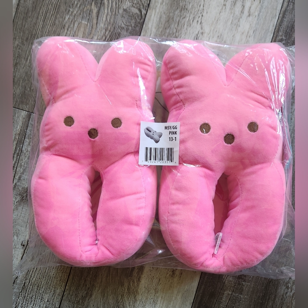 PEEPS Girls Pink Bunny Fleece Non Slip Slippers